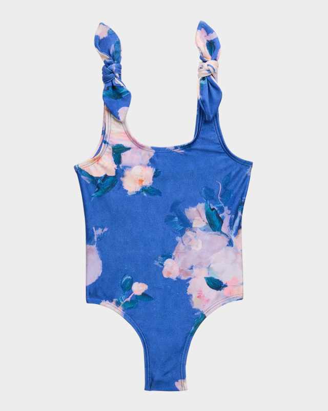 Girl's Floral-Print One-Piece Swimsuit, Size 2-
